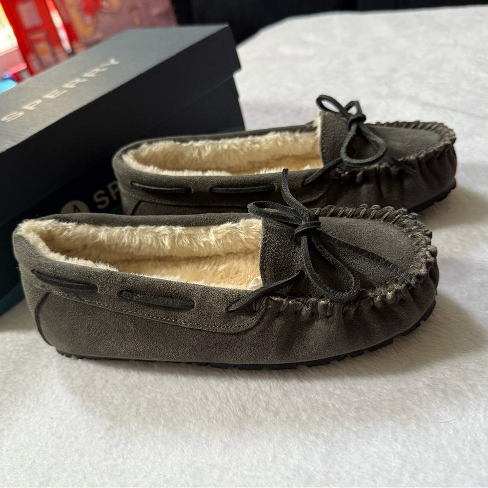 Sperry Charcoal Suede Moccasin Slippers